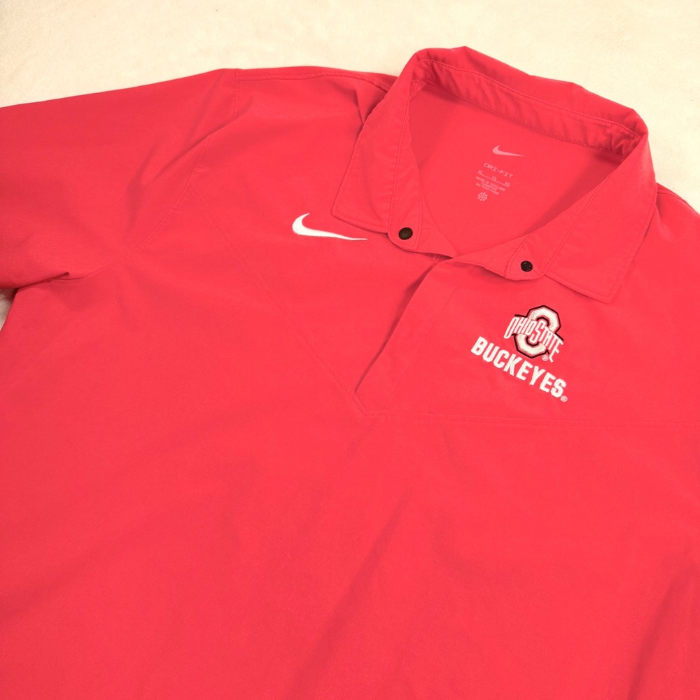 Nike Dri-FIT Ohio State Buckeyes Polo Shirt Mens XL Red Short Sleeve Snap Button